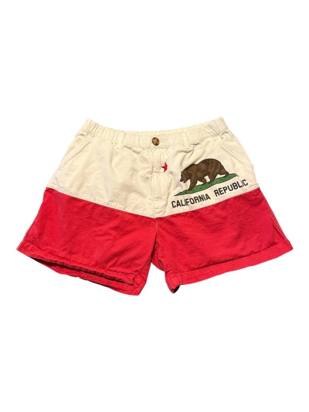 Chubbies Mens Swim Trunks California Bear Graphic Pocket Red/White Made in USA L